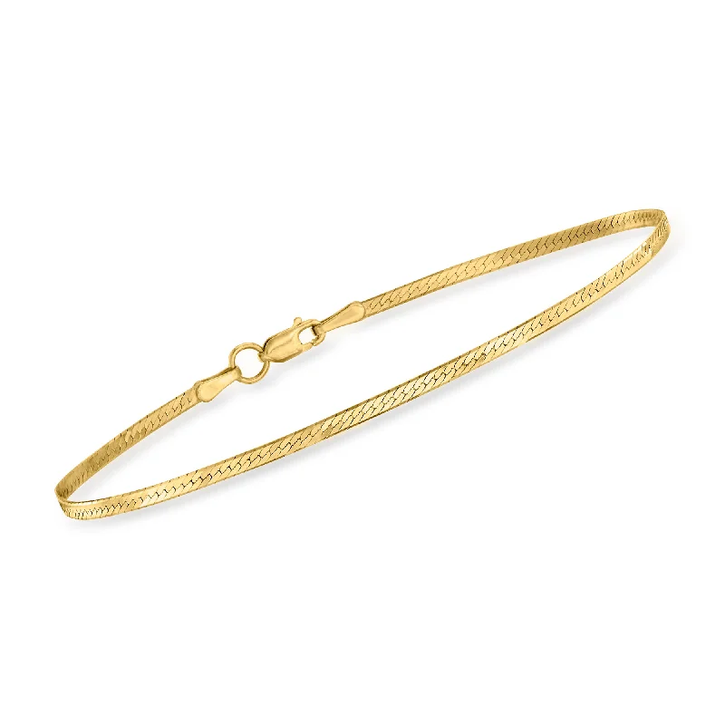 Ladies geometric bangle bracelets -Ross-Simons 1.5mm 14kt Yellow Gold Herringbone Bracelet