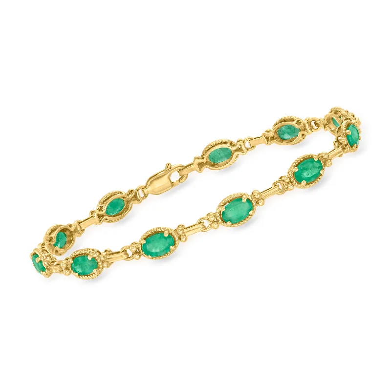 Ladies lightweight bracelets -Ross-Simons Emerald Roped-Edge Bracelet in 14kt Yellow Gold