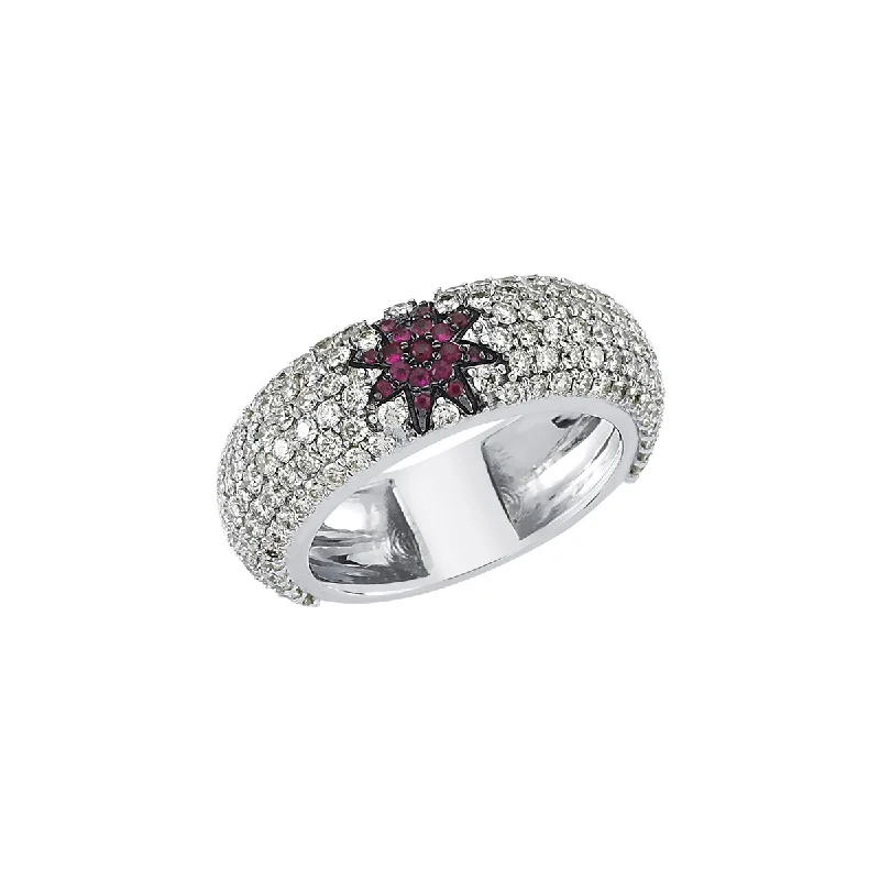 ladies rings floral pattern beauty -ISHTAR STAR DIAMOND RUBY RING