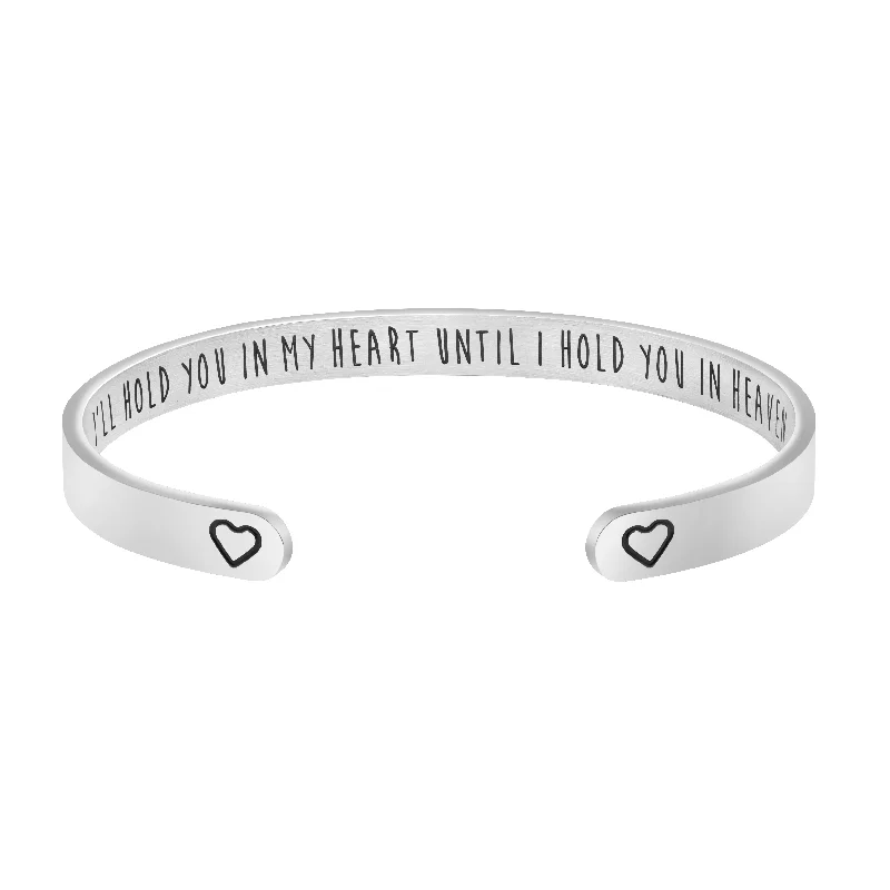 Delicate silver bangle bracelets for women -I Will Hold You in My Heart Until I Hold You in Heaven Memorial Bracelet