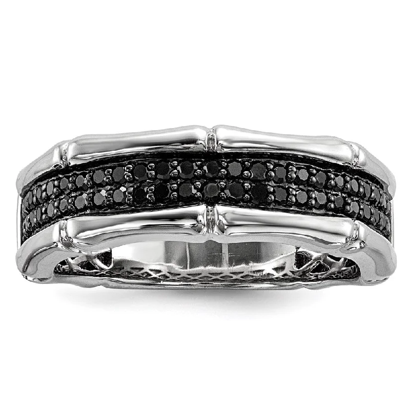 ladies rings hypoallergenic material -White Night Sterling Silver Rhodium-plated Black Diamond Men's Ring