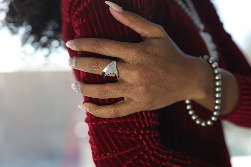 ladies rings with green peridot -Tall Silver Wave Ring