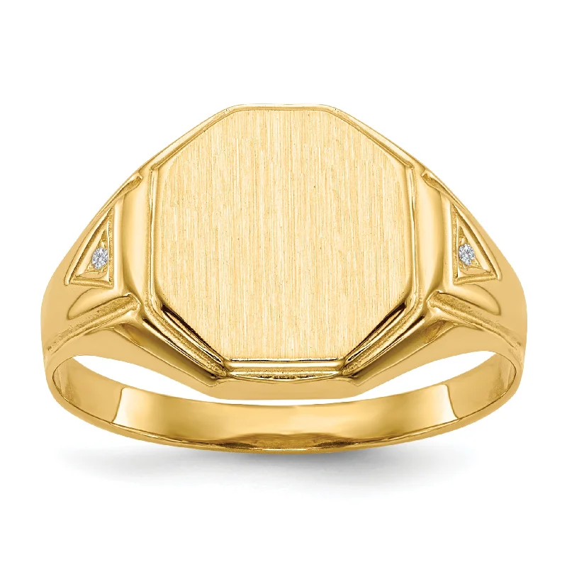 ladies rings with pearl accent -14K Yellow Gold 12.5X11.5mm Open Back Aa Diamond Men'S Signet Ring