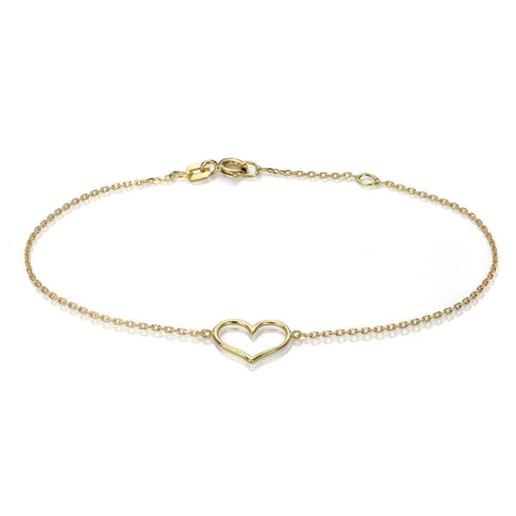 Elegant tennis bracelets for ladies -18K Yellow Gold Heart Wide Open Bracelet