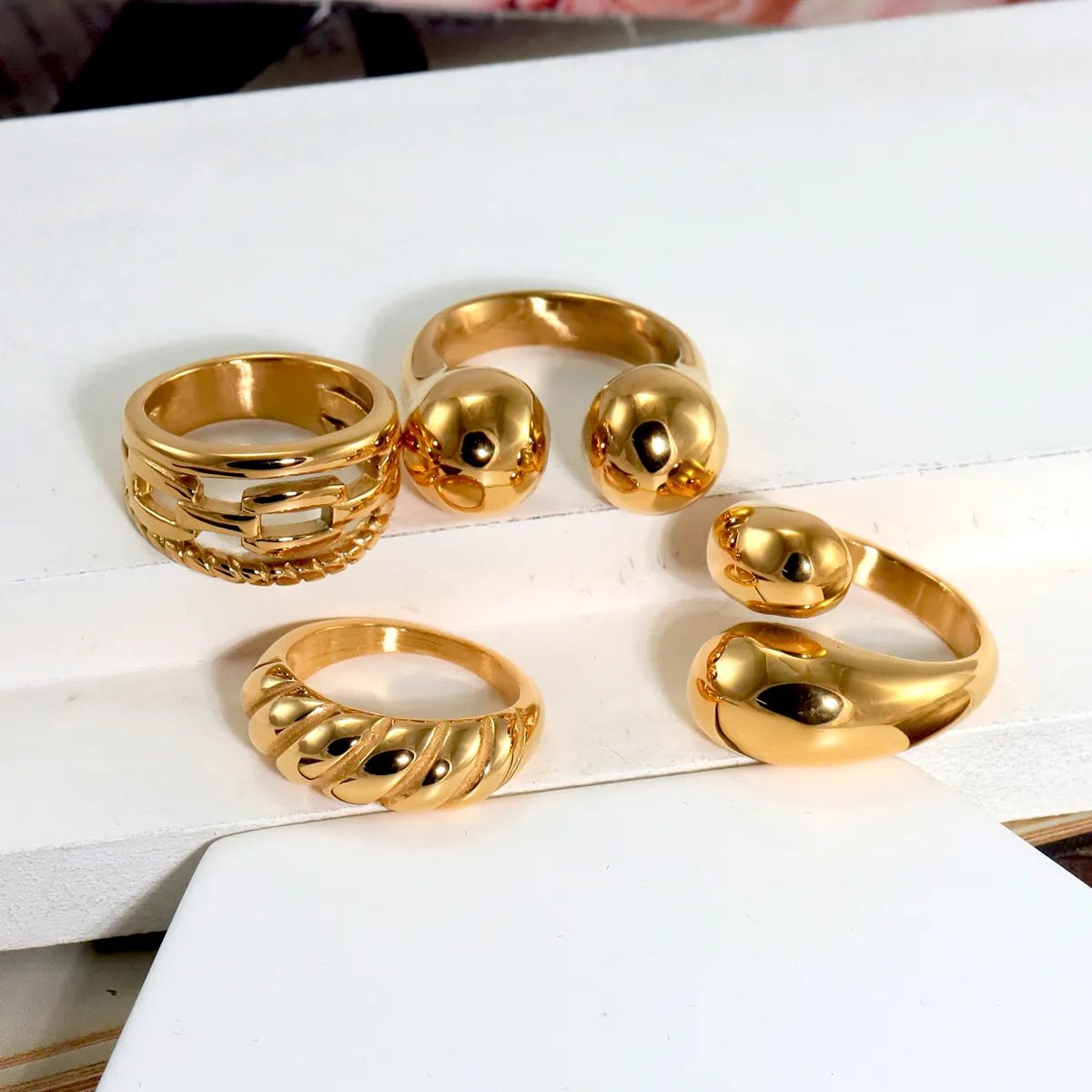 ladies rings bold statement piece -316L Stainless Steel  18K Gold Plated Modern Style Classic Style Shiny Metallic Water Droplets Solid Color Open Rings Rings