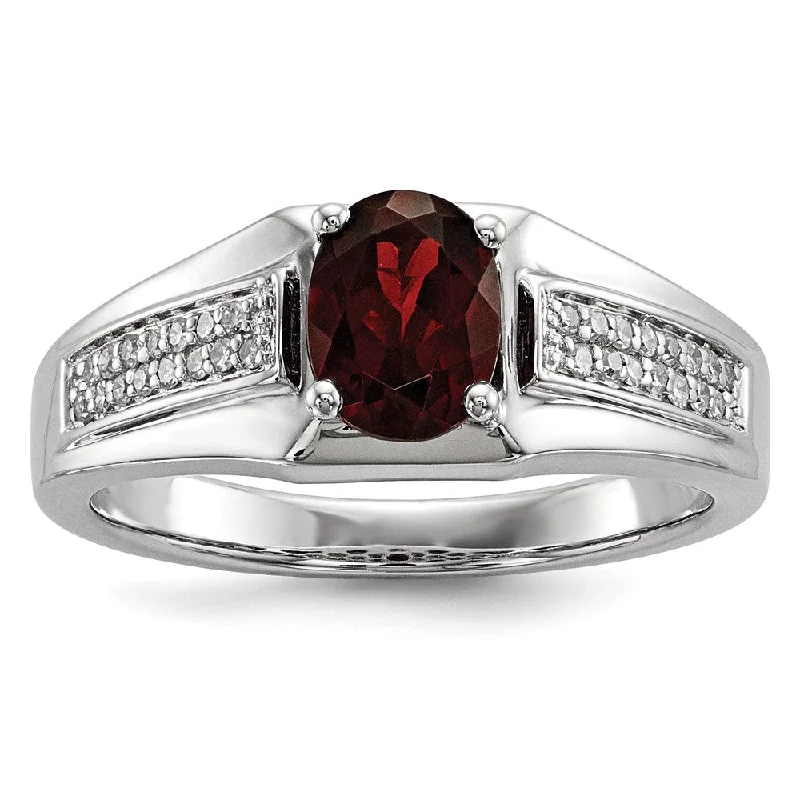 ladies rings for vintage charm -Sterling Silver Garnet & Diamond Men's Ring