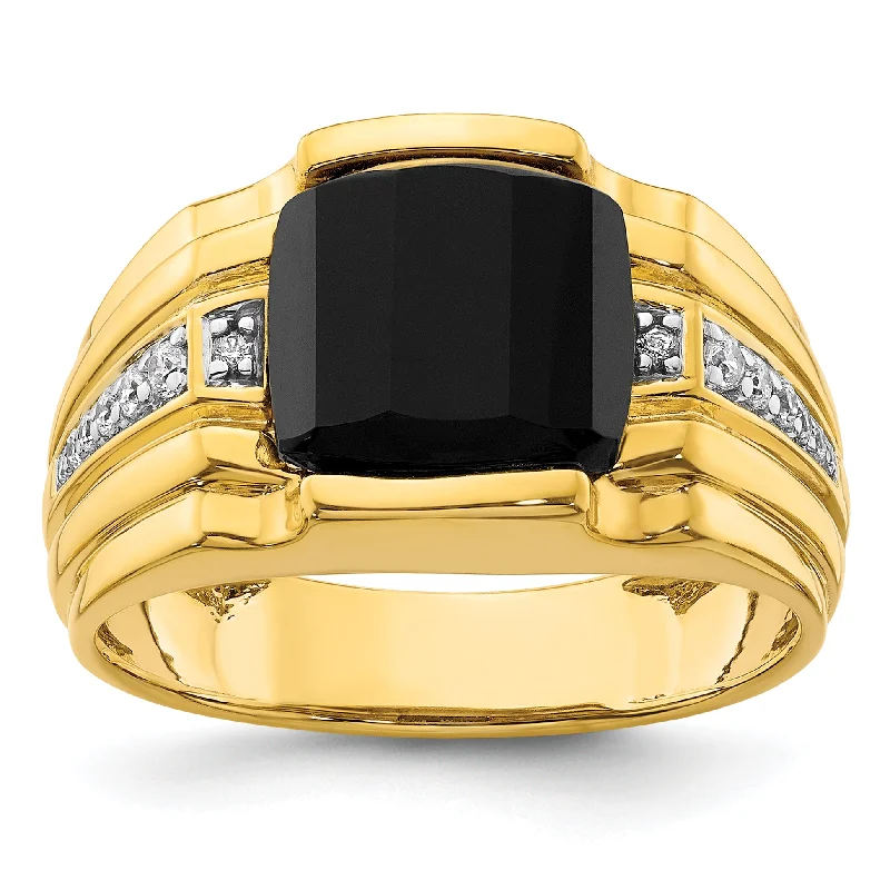 ladies rings for special occasions -10k Yellow Gold 1/8 Ct. Lab Grown Diamond VS/SI+ G+ and Onyx Men's Ring