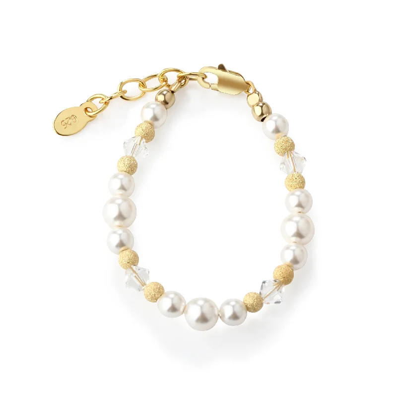 Ladies elegant tennis bracelets -14K Gold-Plated Simulated Pearl Baby Bracelet with Stardust Beads for Girls