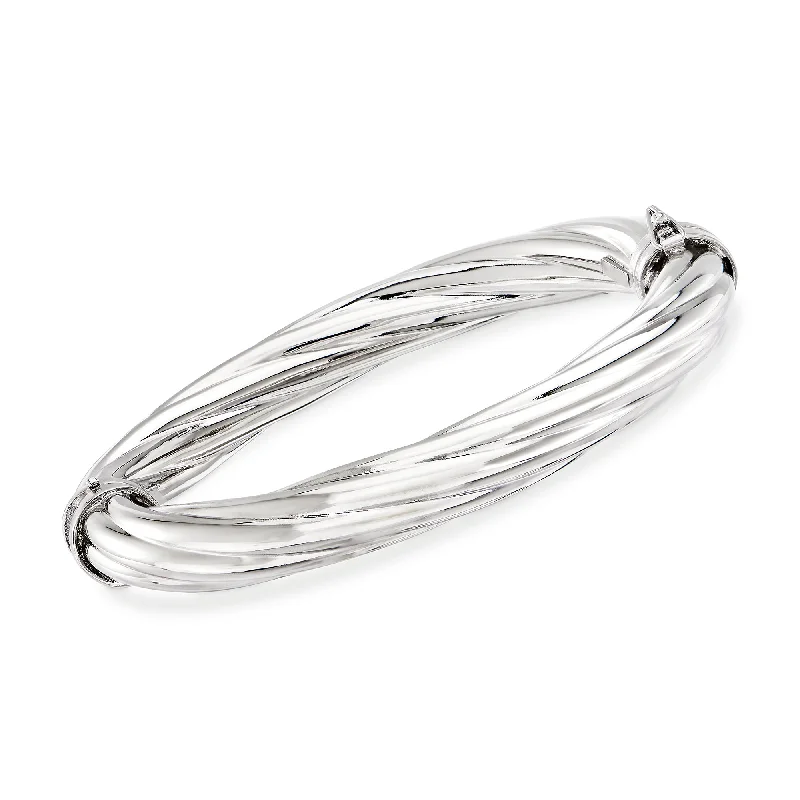 Statement cuff bracelets for women -Ross-Simons Italian Sterling Silver Twisted Oval Bangle Bracelet