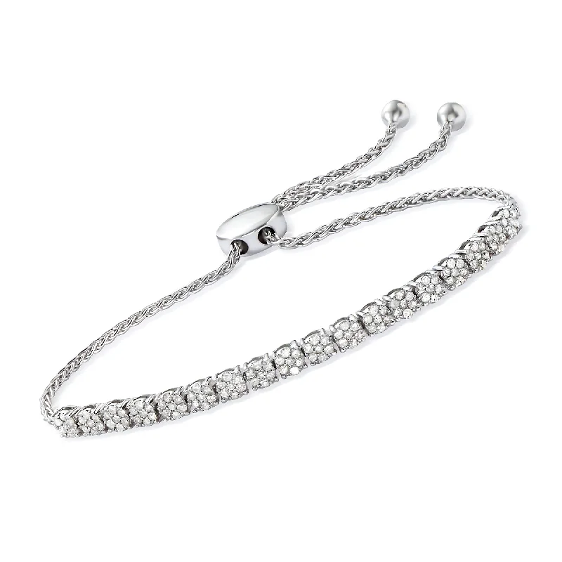 Elegant pearl bracelets for women -Ross-Simons Diamond Cluster Bolo Bracelet in Sterling Silver