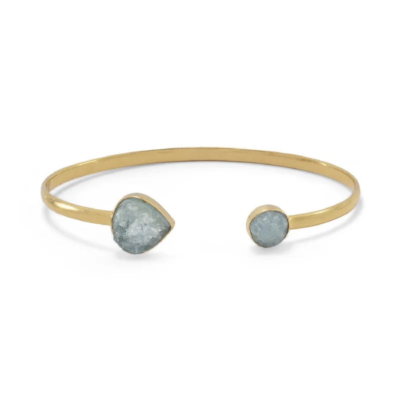 Rose gold bracelets for women -18k Gold Aquamarine Pear & Round Open Cuff Bangle