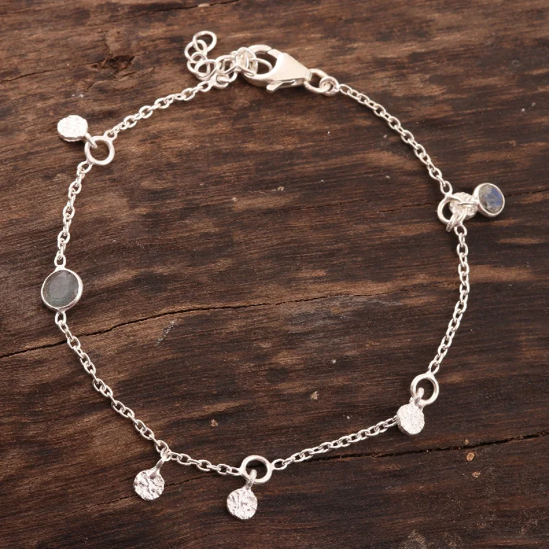 Dainty silver bracelets for women -Cool Aurora Artisan Crafted Labradorite Charm Bracelet from India