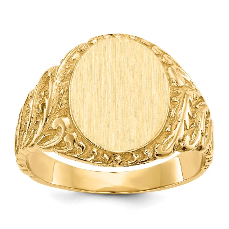 ladies rings boho inspired design -14K Yellow Gold 13.0x10.5mm Closed Back Men's Signet Ring