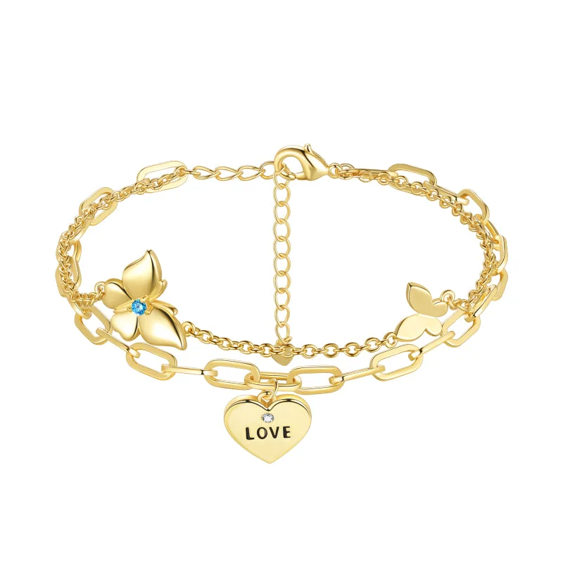 Ladies heart charm bracelets -Dainty Gold/Silver Bracelets for Women Jewelry Layered Bracelet,Butterfly Link Bracelets