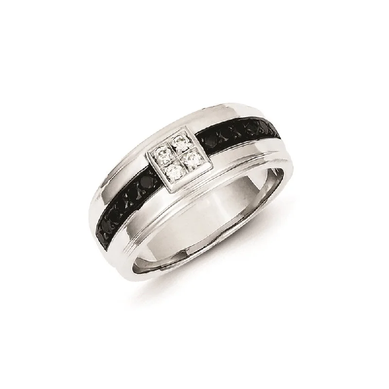 ladies rings for casual wear -Sterling Silver White & Black Diamond Square Men's Ring