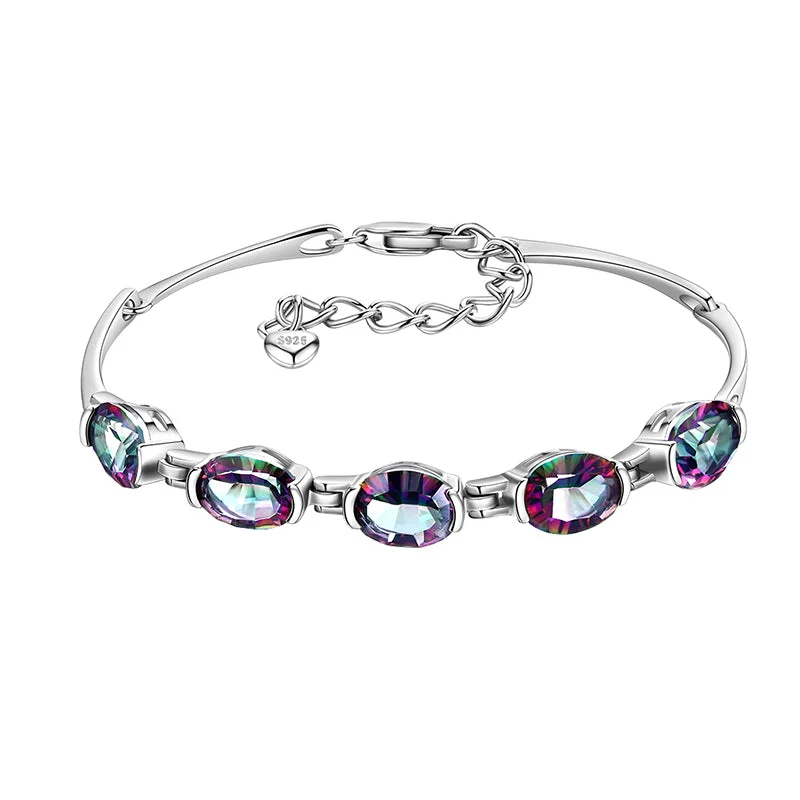 Ladies minimalist charm bracelets -Women Bracelet Vintage Rainbow Mystic Topaz Gemstone Jewelry Gifts 925 Sterling Silver