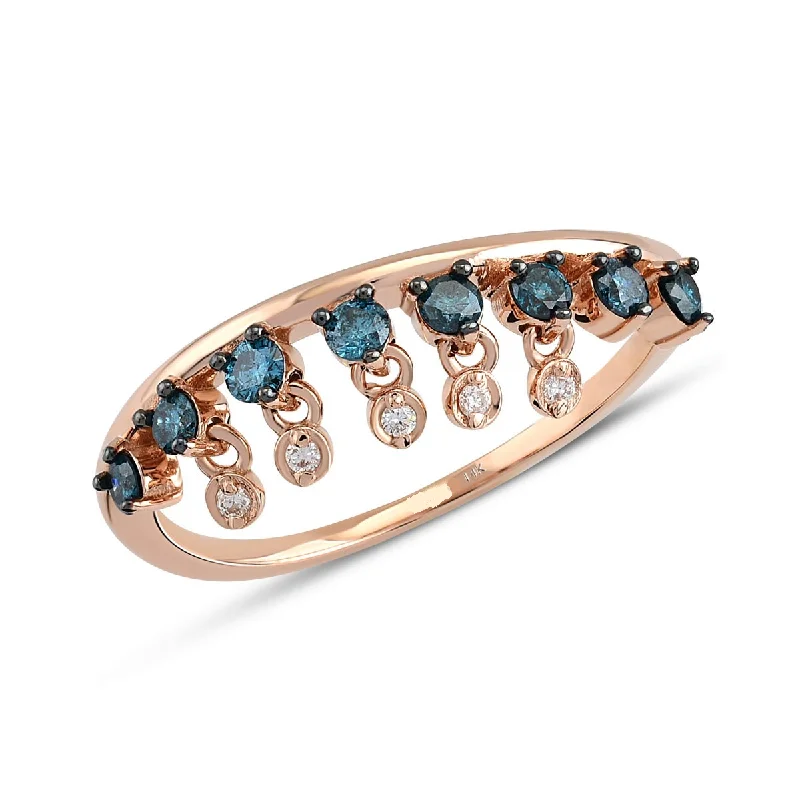 ladies rings anniversary gift idea -Shaking Wave Blue Diamond Ring