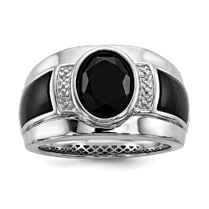 ladies rings with amethyst purple -White Night Sterling Silver Rhodium-plated Diamond and Onyx Men's Ring