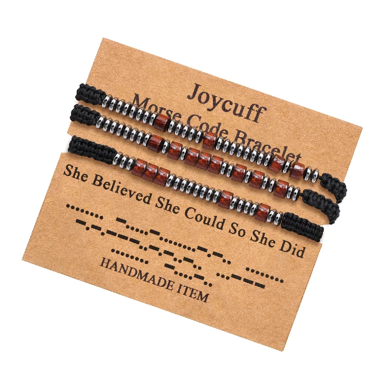 Simple beaded bracelets for ladies -She Believe She Could Morse Code Bracelet for Women Inspirational Gift for Her