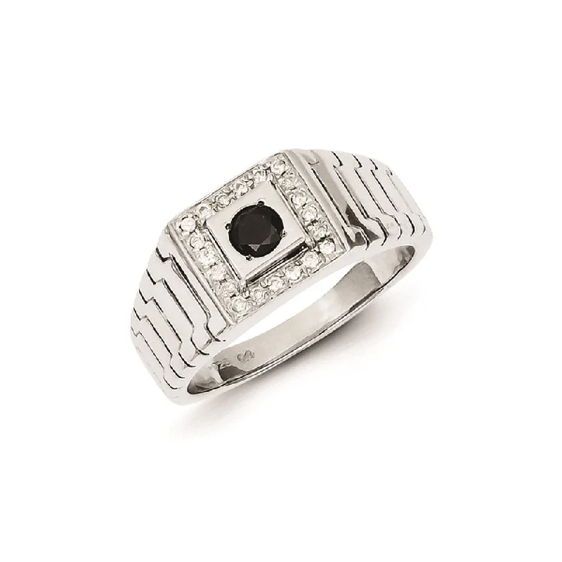 Ladies Rings 长尾词100条Sterling Silver Black and White Diamond Square Men's Ring