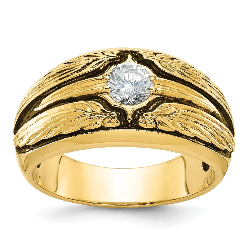 ladies rings with gemstone accent -14K Yellow Gold Ibgoodman With Black Rhodium Men'S Polished And Textured Solitaire 1/2 Carat Aa Quality Diamond Ring