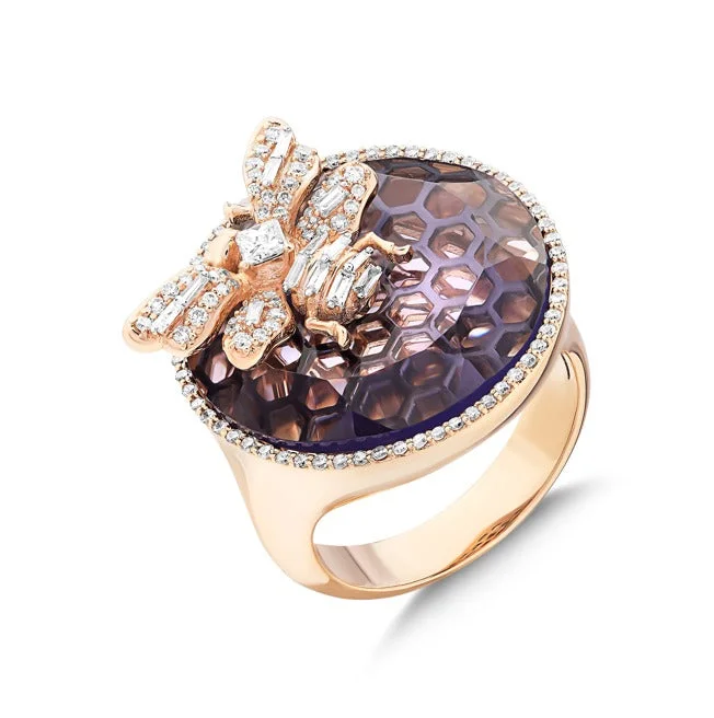 ladies rings for fashion lovers -QUEEN BEE GOLD DIAMOND RING