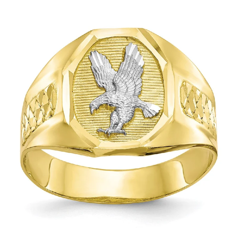 ladies rings with emerald green -10K Yellow Gold & Rhodium Men's Eagle Ring