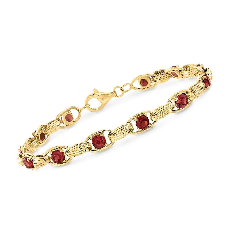 Ladies boho beaded bracelets -Ross-Simons Garnet Oval-Link Bracelet in 14kt Yellow Gold