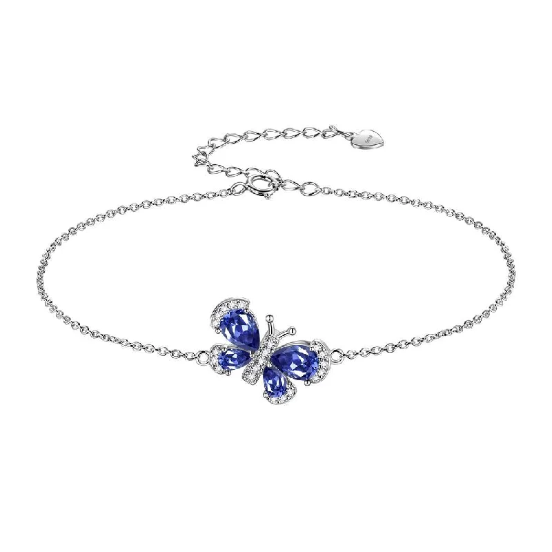 Ladies gemstone bracelets -Butterfly Bracelet Birthstone December Tanzanite Crystal Women Girls Jewelry Birthday Gift