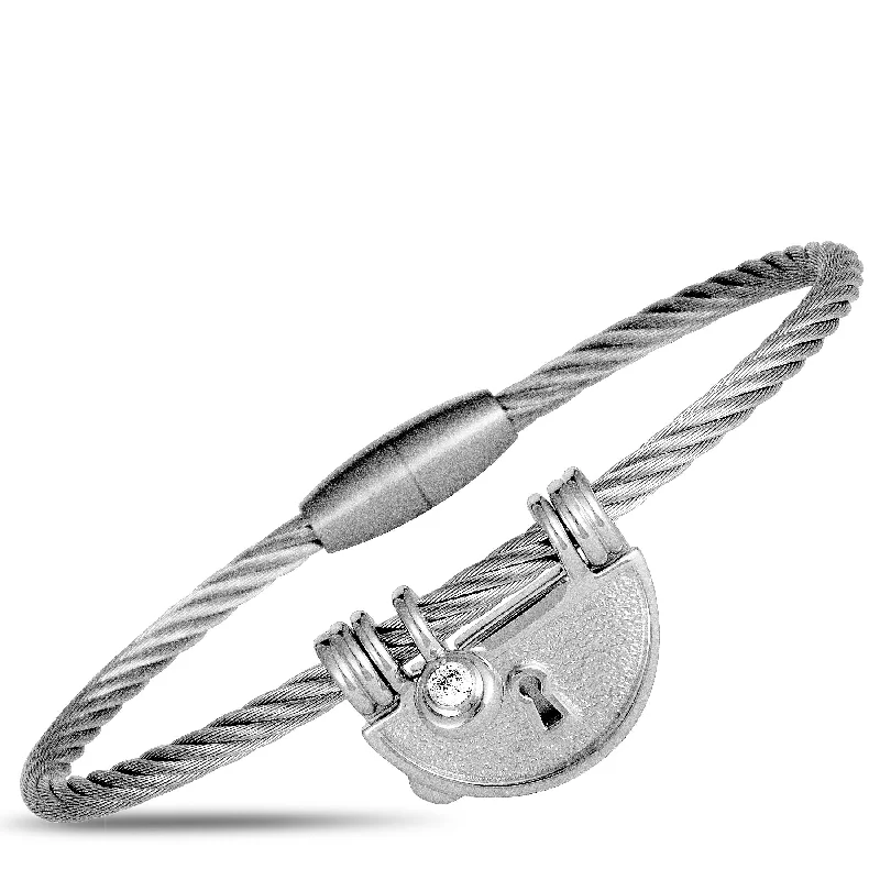 Ladies sterling silver bracelets -Charriol My Heart Sterling Silver and Cubic Zirconia Bangle Bracelet