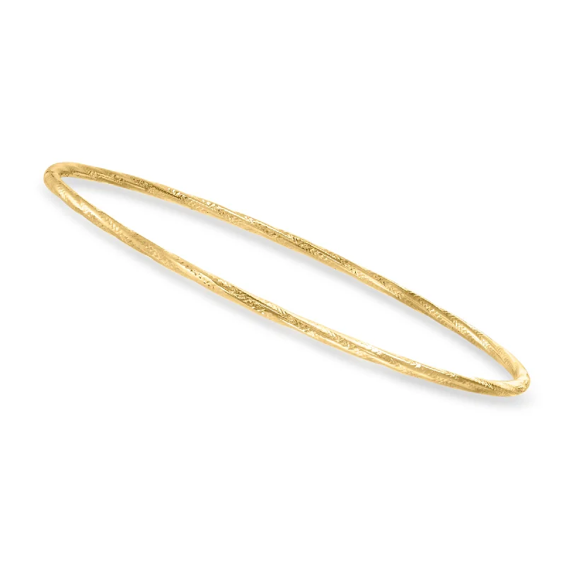 Affordable bracelets for women -Canaria Italian 10kt Yellow Gold Textured and Polished Bangle Bracelet