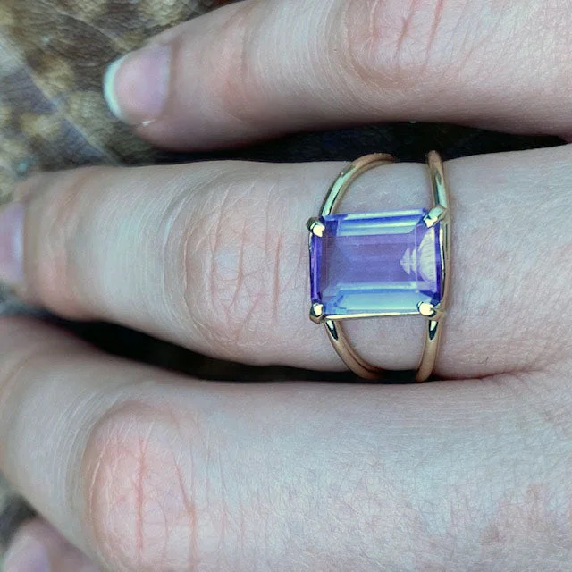 ladies rings small size fit -14k Emerald Cut Amethyst Ring