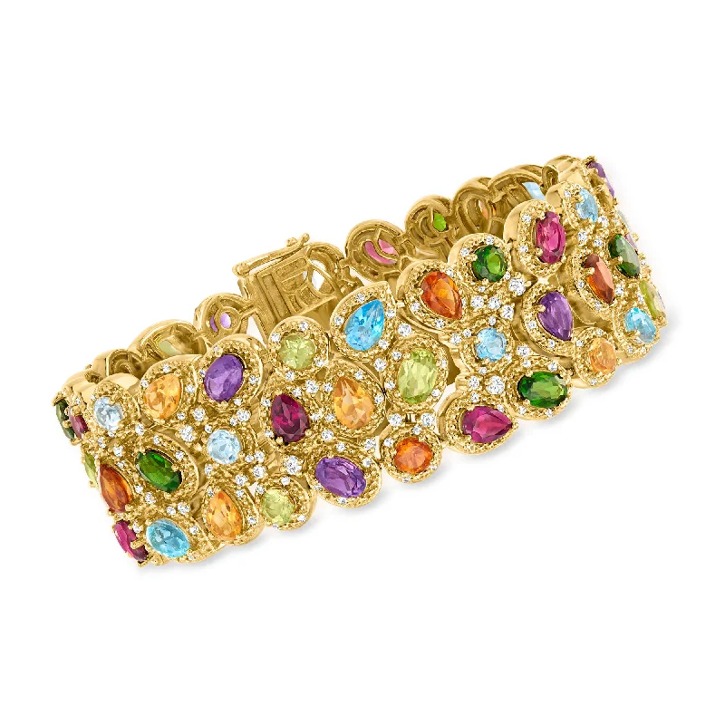 Vintage style ladies bracelets -Ross-Simons Multi-Gemstone 3-Row Bracelet in 18kt Gold Over Sterling