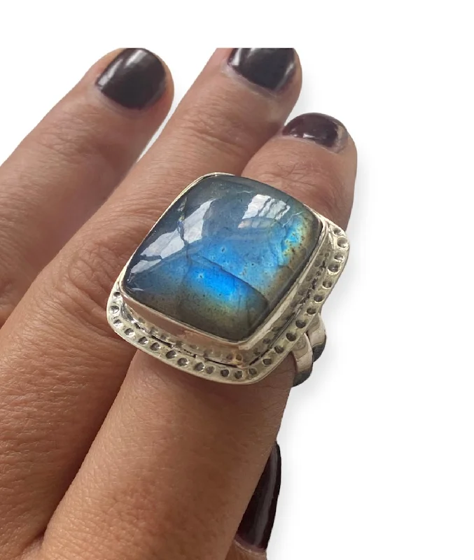 ladies rings for evening wear -June: Labradorite Sterling Silver Ring size 9